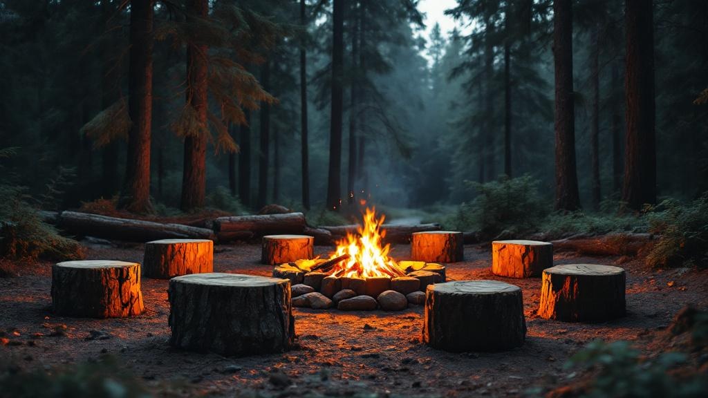 Campfire circle in the woods