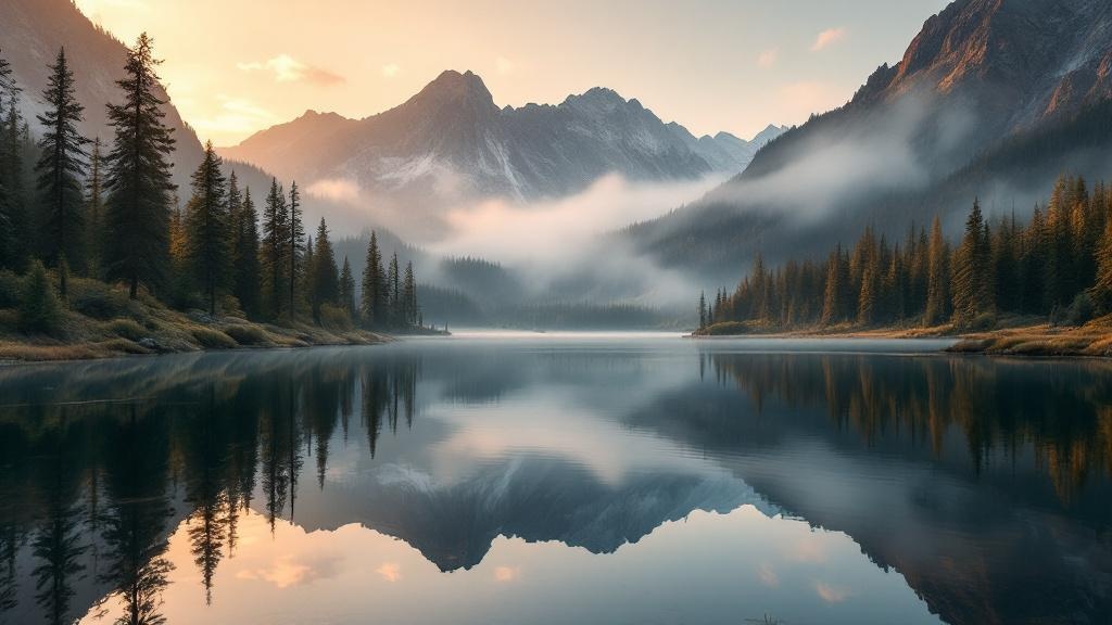 Mountain lake at golden hour