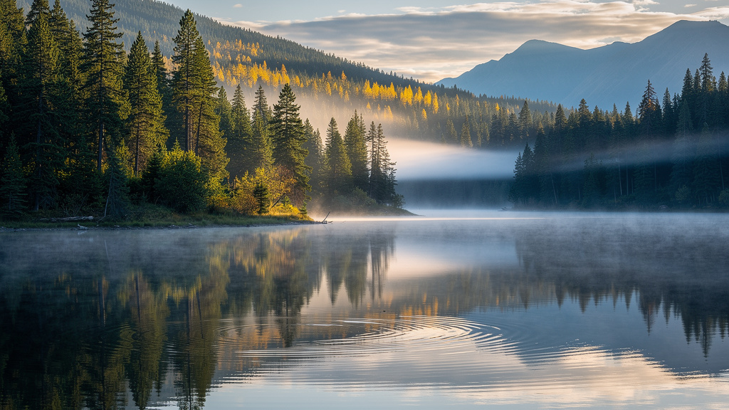Misty mountain lake