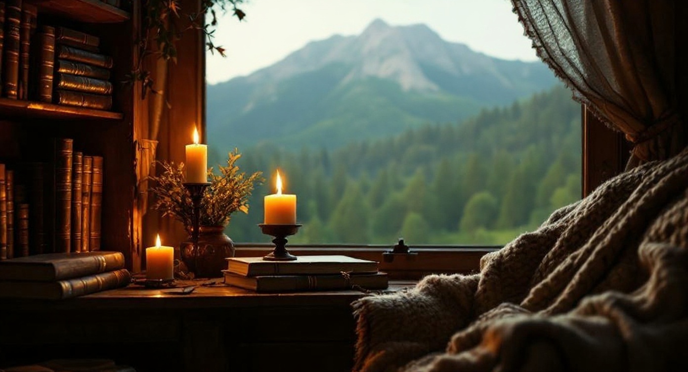 Reading nook with forest view